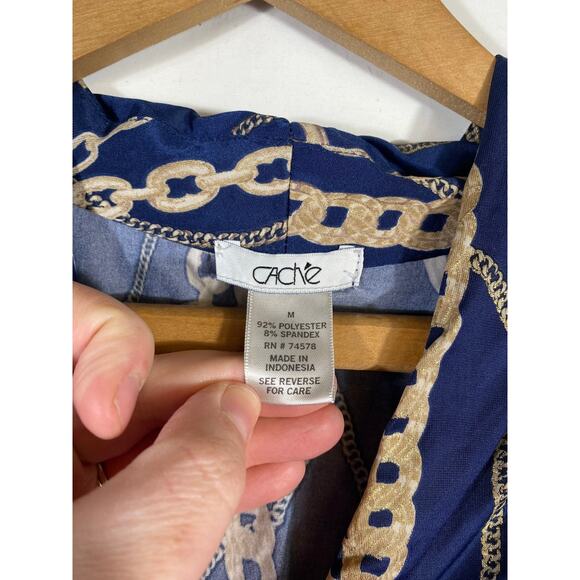 Cache Top Chain Link Equestrian Stretch Knit Gathered Preppy Y2K Vintage Medium - Picture 10 of 13